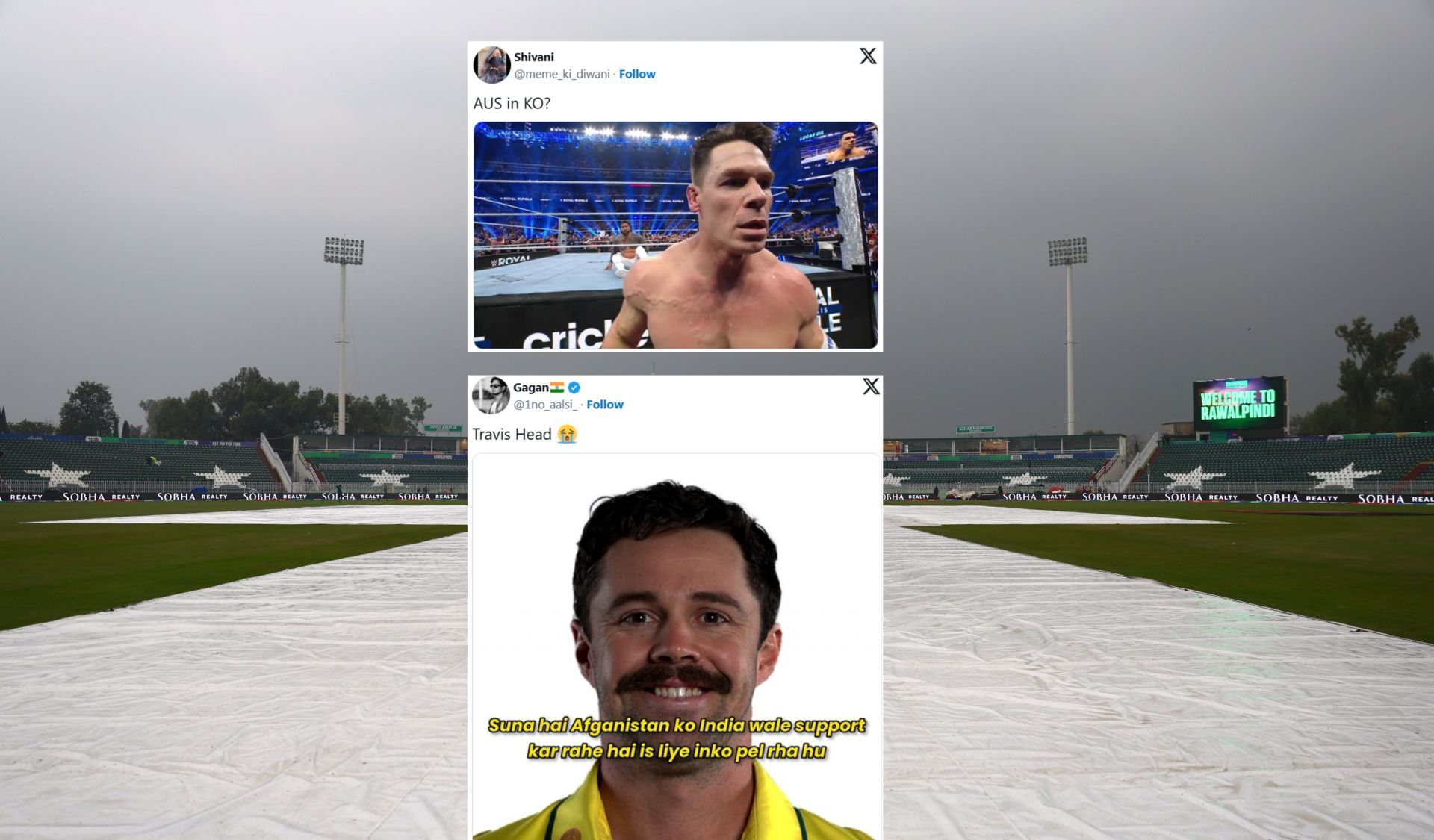 Fans react as Australia qualifies for CT 2025 semis. (Images: X - @ICC, @1no_aalsi_, @meme_ki_diwani)