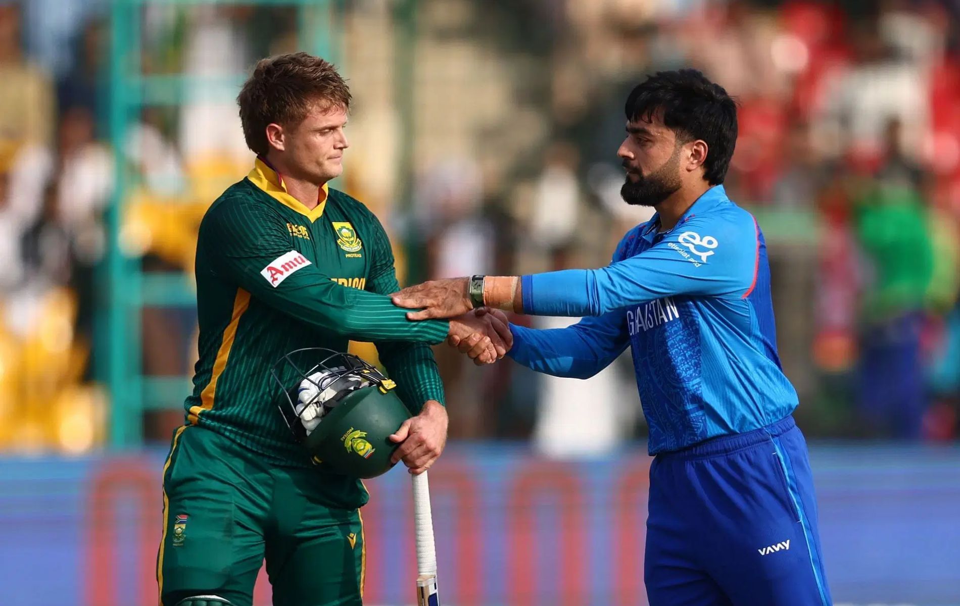 Ryan Rickelton (left) notched up his maiden ODI century on Friday. (Pic: Getty Images). 