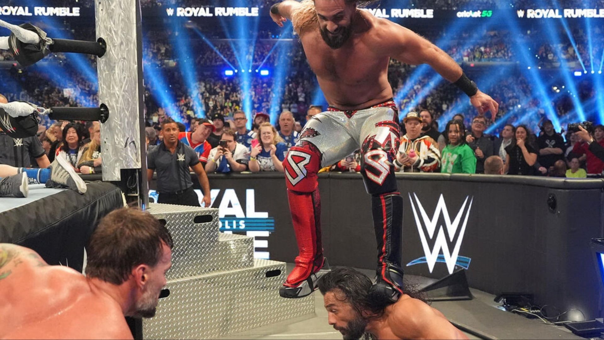 CM Punk, Seth Rollins &amp; Roman Reigns at the Royal Rumble (Photo credit: WWE.com)