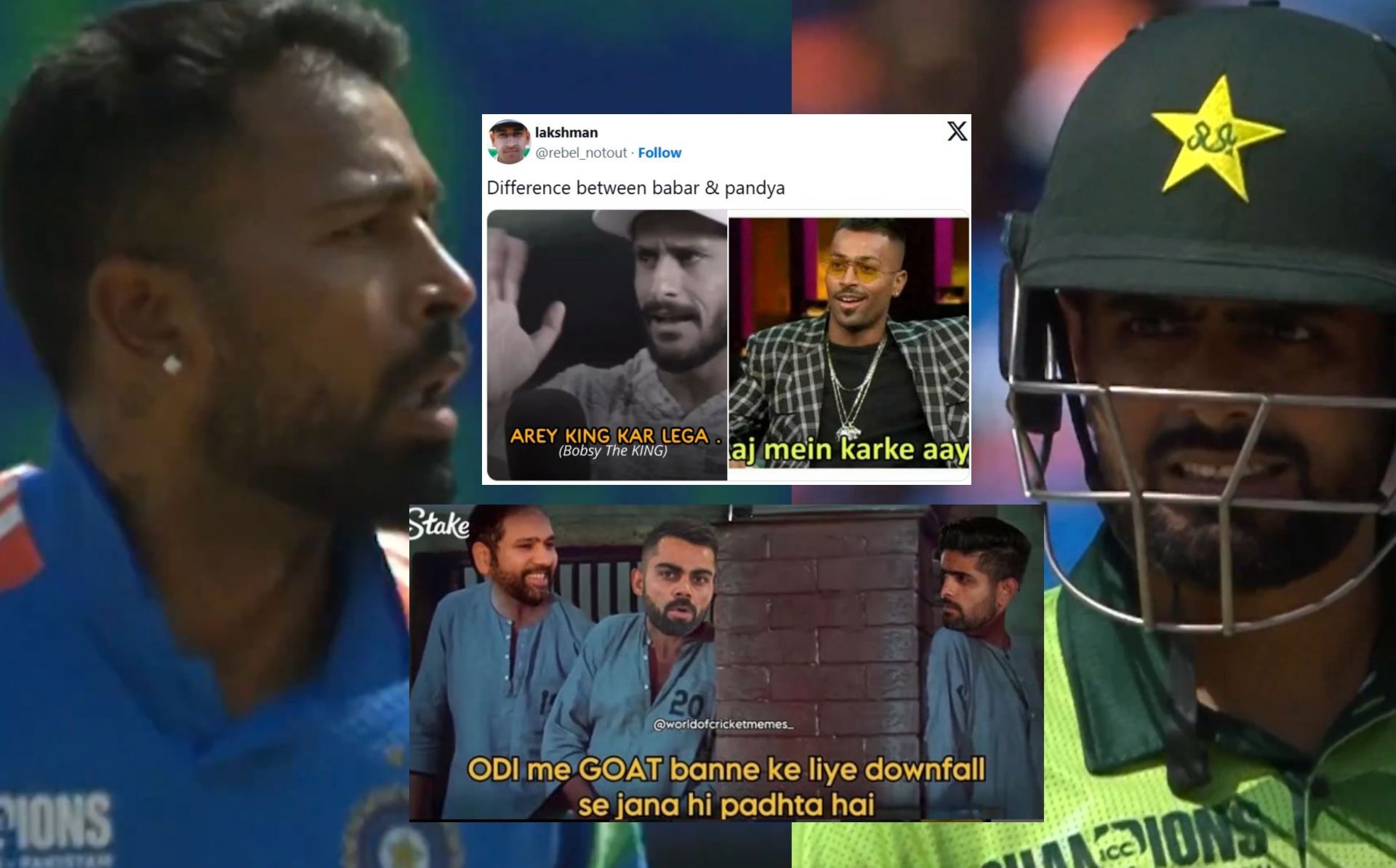 Fans troll Babar Azam after his batting failure in the IND vs PAK CT 2025 clash. (Images: X - @StarSportsIndia, @rebel_notout, Instagram - worldofcricketmemes)