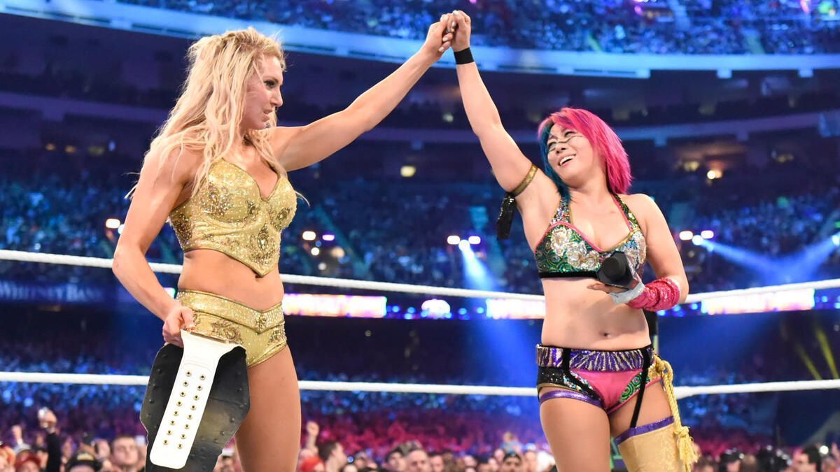 Charlotte Flair and Asuka at WrestleMania 34. (Photo: WWE.com)