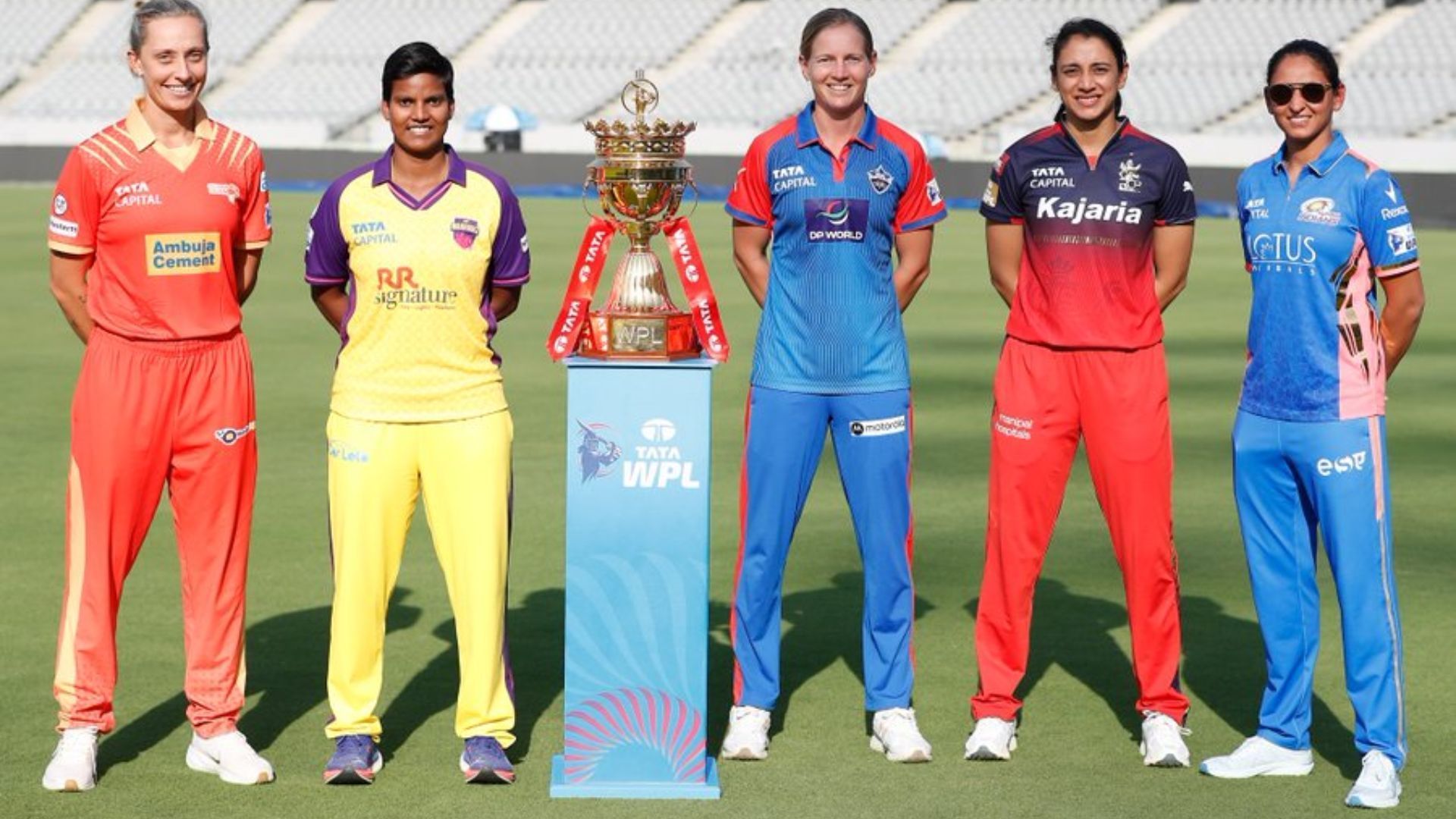 Captains of all five teams pose with the trophy ahead of the WPL 2025 season (Image Credits: wplt20/X)