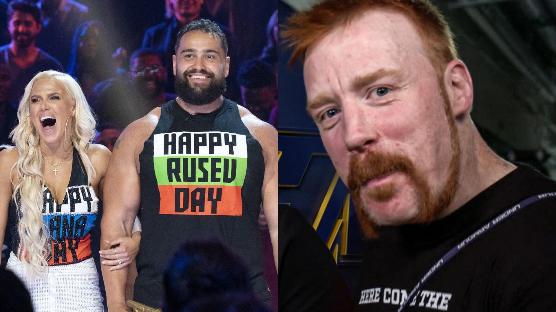 CJ Perry (Lana) and Miro (Rusev), Sheamus (Image Credits: WWE.com)