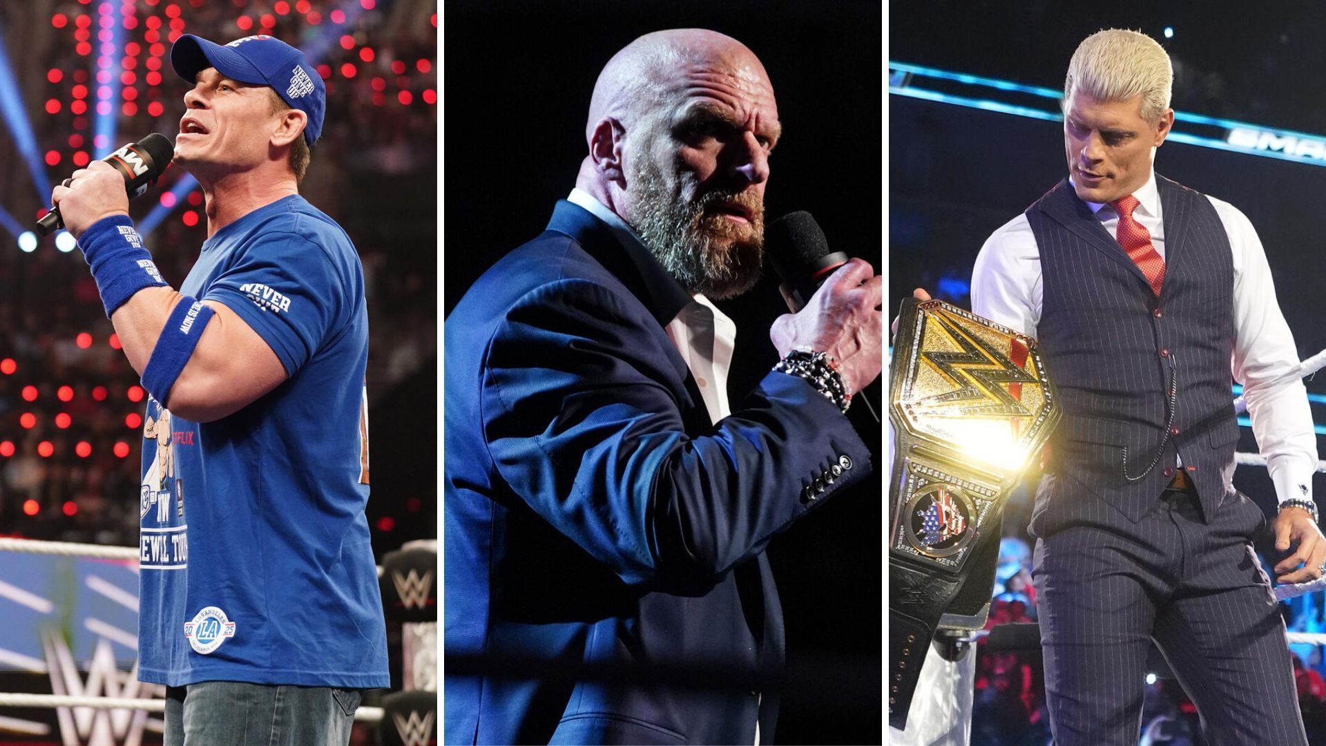 Triple H could potentially book Cody Rhodes, John Cena, and an eight-time champion in a Triple Threat match [Image credits: WWE.com]