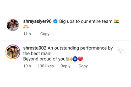 Sister’s heartfelt reaction to Shreyas Iyer’s post (Image via Instagram-@shreyasiyer96)