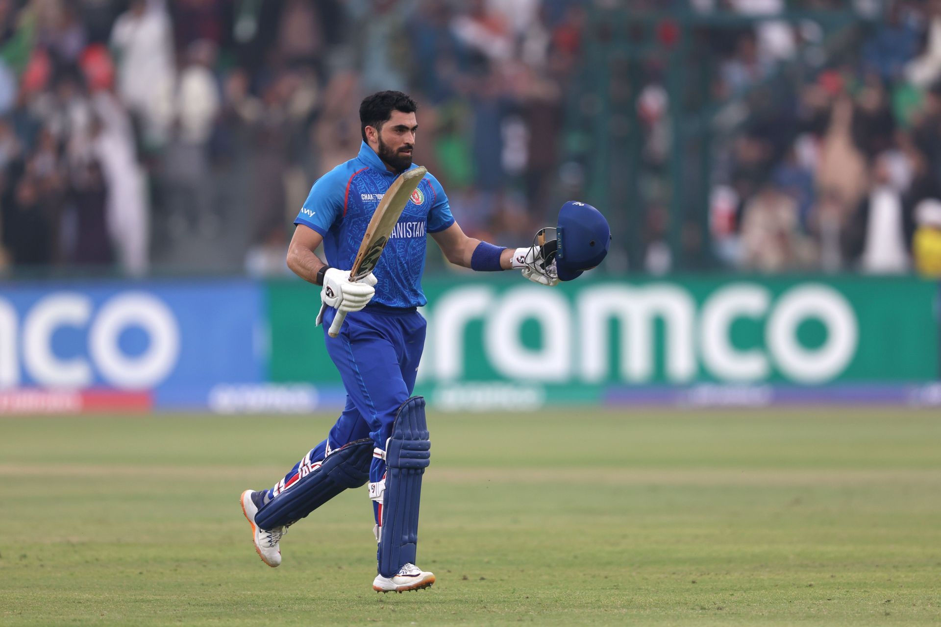 Ibrahim Zadran celebrates after scoring his 100 - Source: Getty