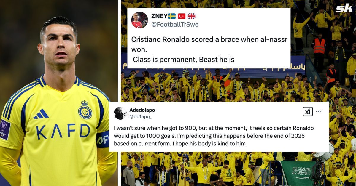 Fans react after watching Cristiano Ronaldo in action during 4-0 win vs Al Wasl. Images via Getty, Twitter - @FootballTrSwe , @do1apo_