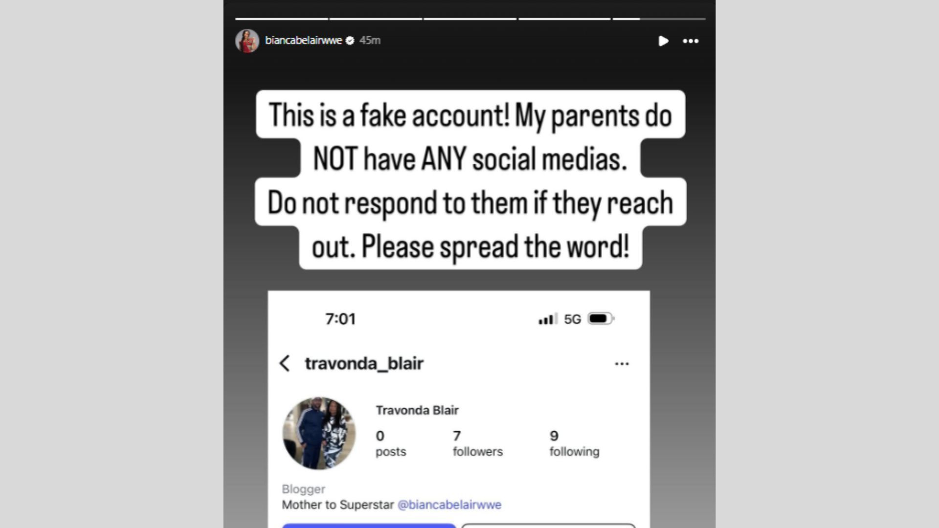 Belair pointed out the account was not that of her mother&#039;s (Credit: Bianca Belair&#039;s IG)