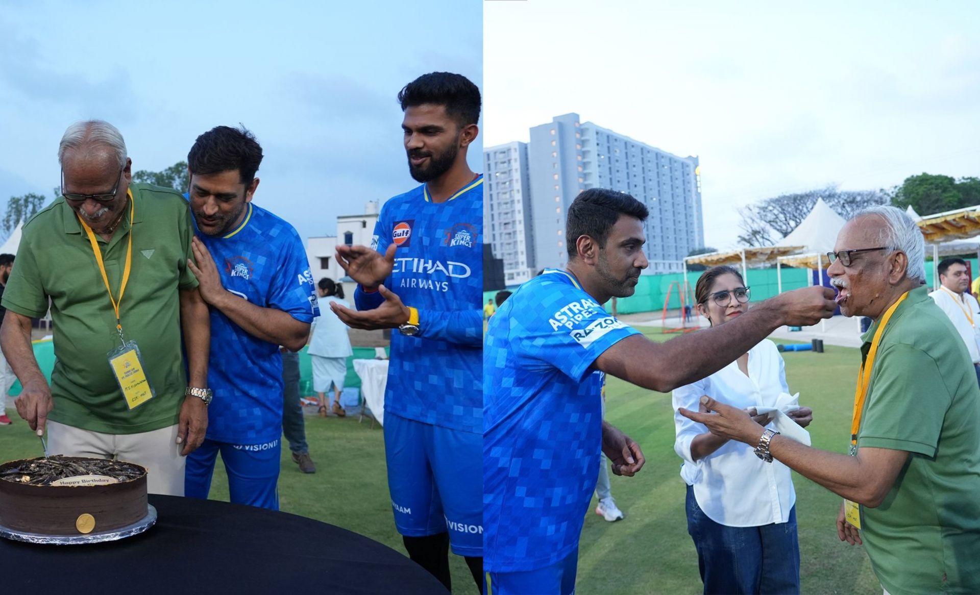 MS Dhoni, R Ashwin, and Ruturaj Gaikwad with CSK CEO. (Images: CSK/Instagram)