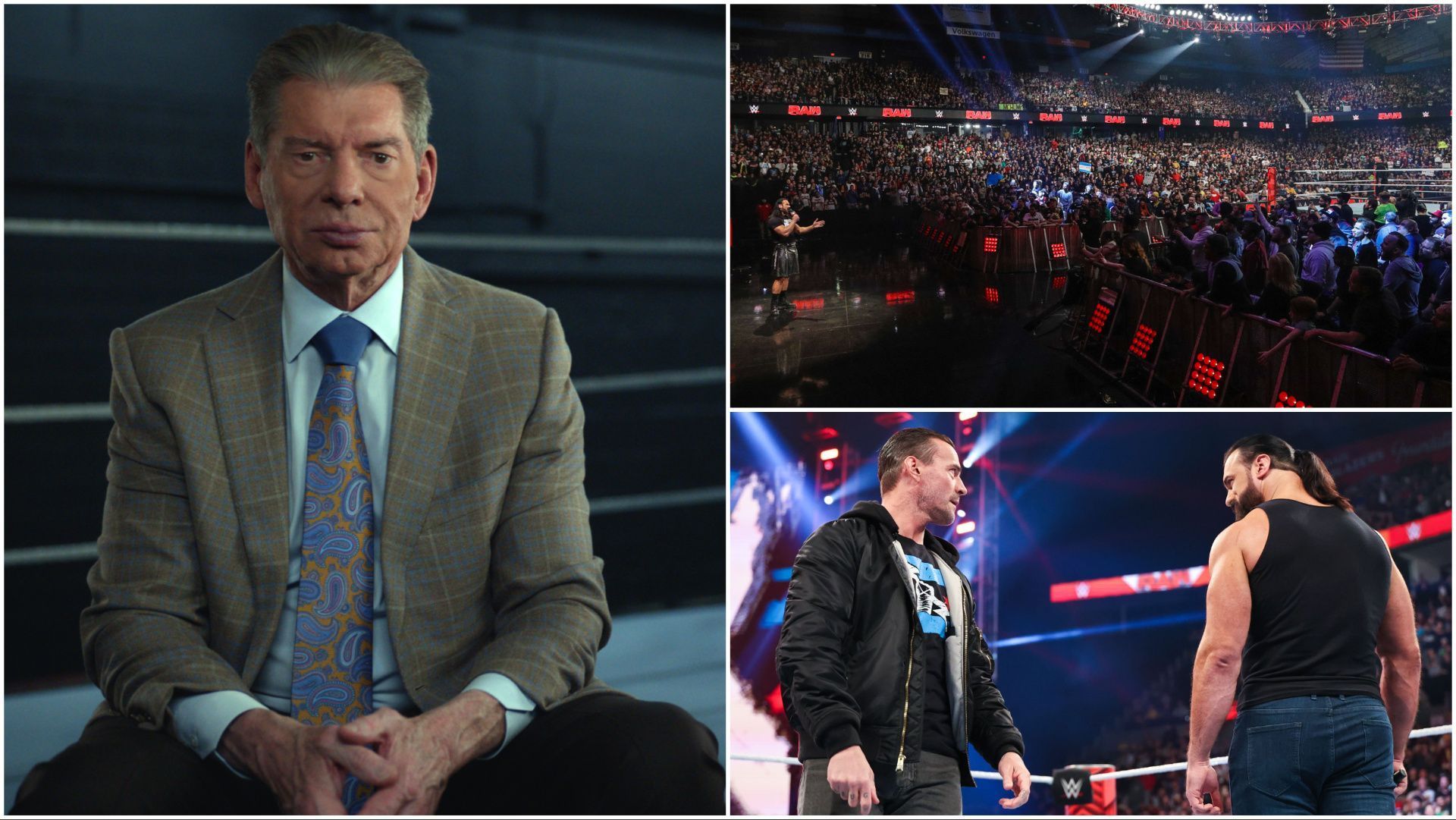 WWE co-founder Vince McMahon, CM Punk and Drew McIntyre on RAW