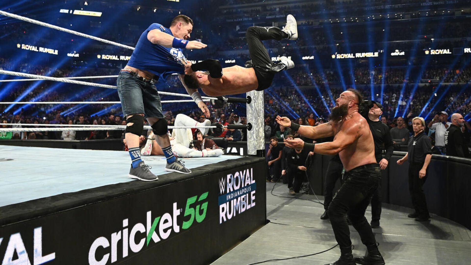 John Cena eliminates Finn Balor during the Men