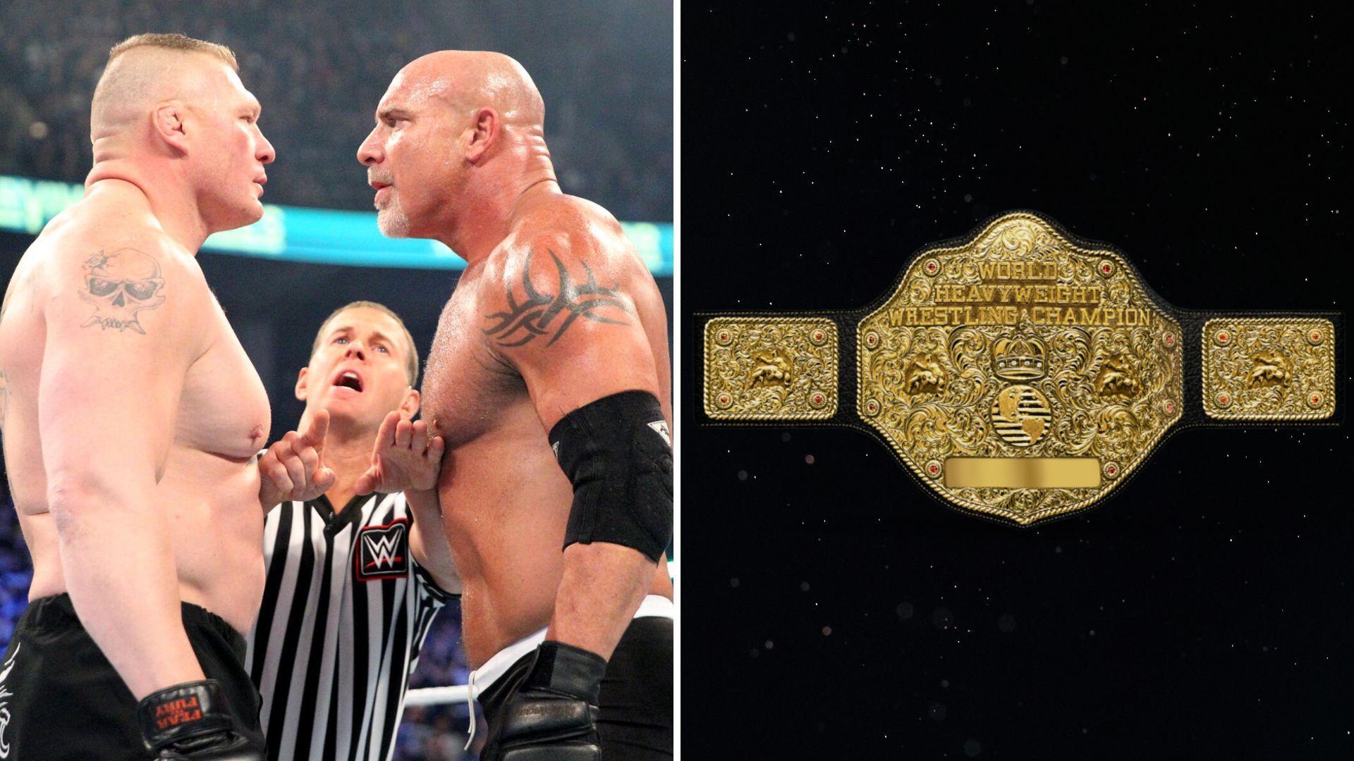 Goldberg shared a message featuring Brock Lesnar and a former World Heavyweight Champion [Image credits: WWE.com]