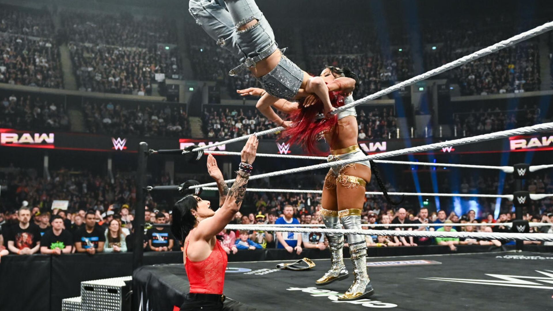 Iyo Sky, Rhea Ripley, and Bianca Belair on RAW. [Image via WWE.com]