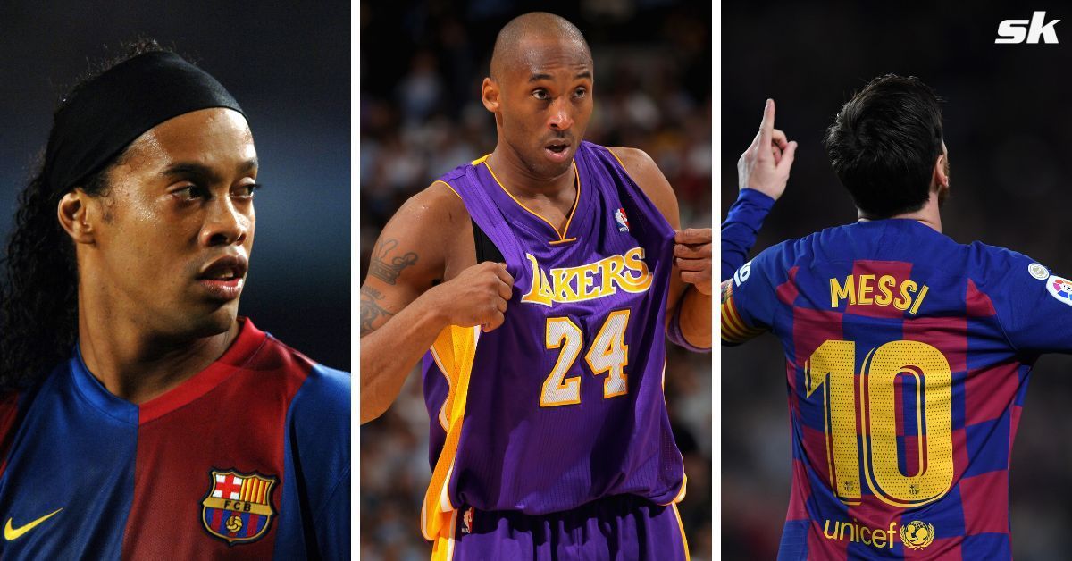 When Ronaldinho introduced young Lionel Messi to late NBA legend Kobe Bryant (All images from Getty)