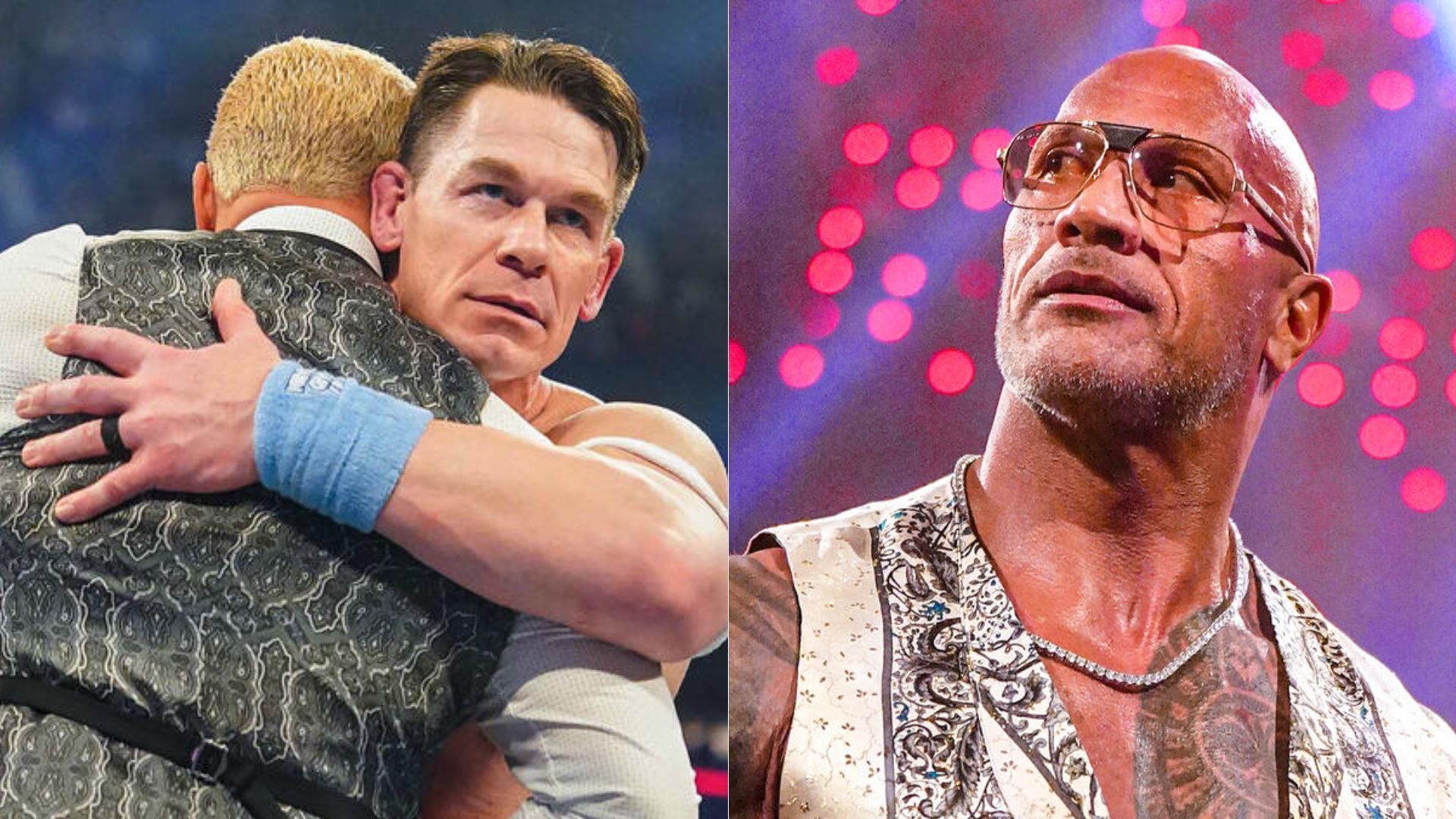 Cody Rhodes and John Cena (left); The Rock (right) [Image Credits: wwe.com]