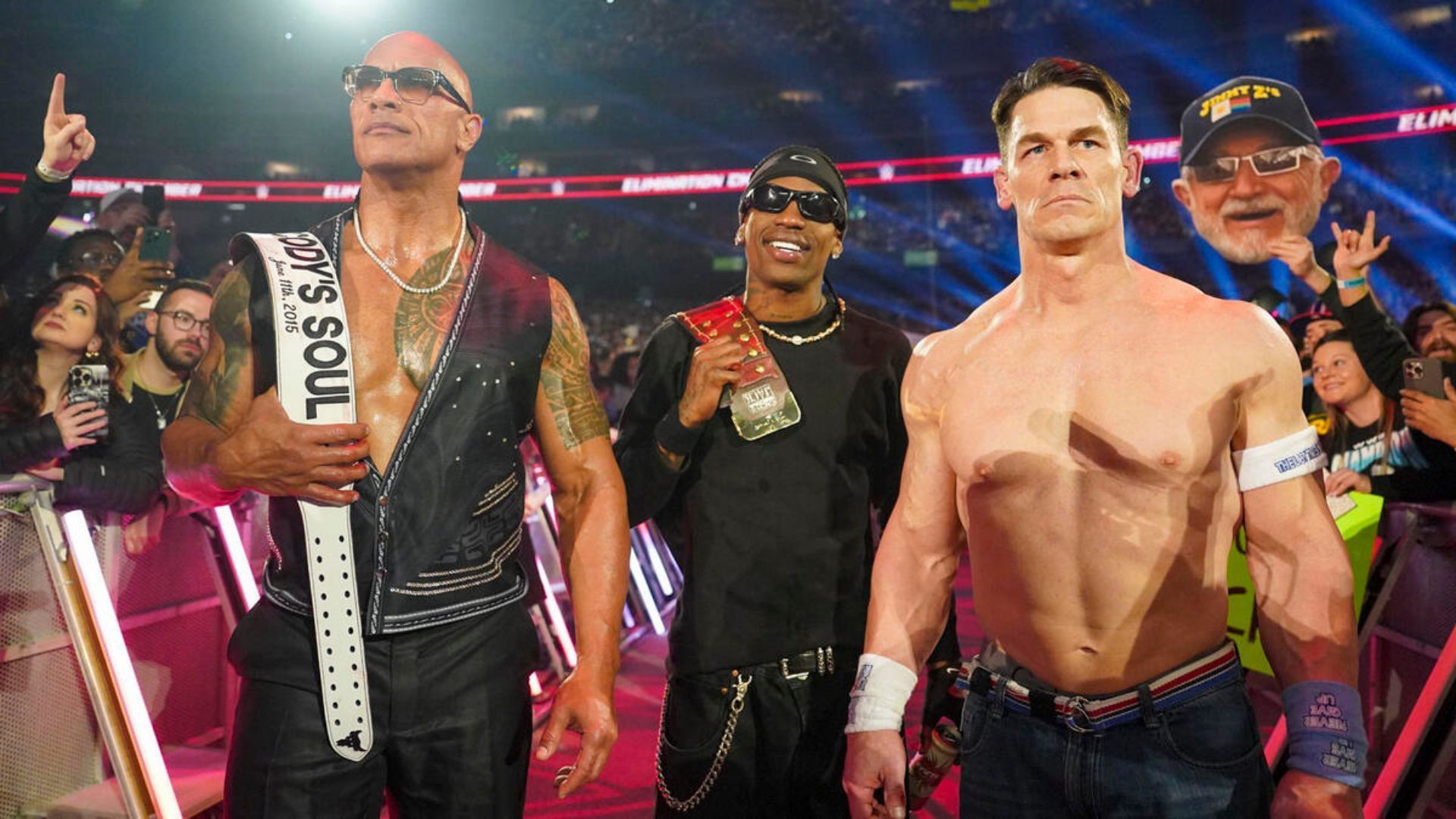 The Rock, Travis Scott, John Cena (Image Credits: WWE.com)