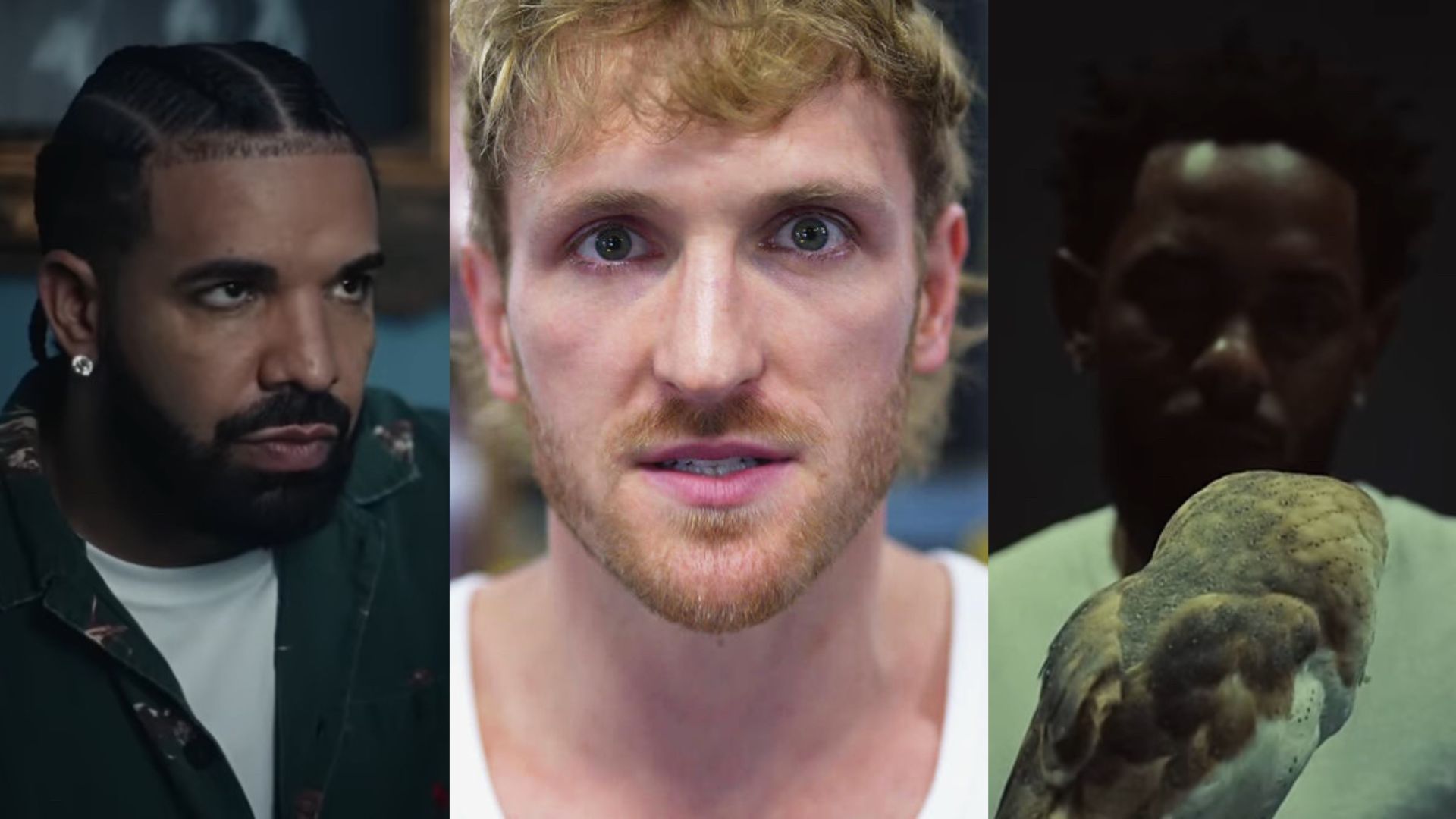 Drake, Logan Paul, and Kendrick Lamar (Image Credits: Drake on YouTube, WWE.com, and Kendrick Lamar on Youtube)