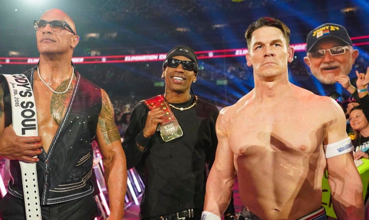 The Rock, Travis Scott, and John Cena stood tall at Elimination Chamber (Image Credits: wwe.com)