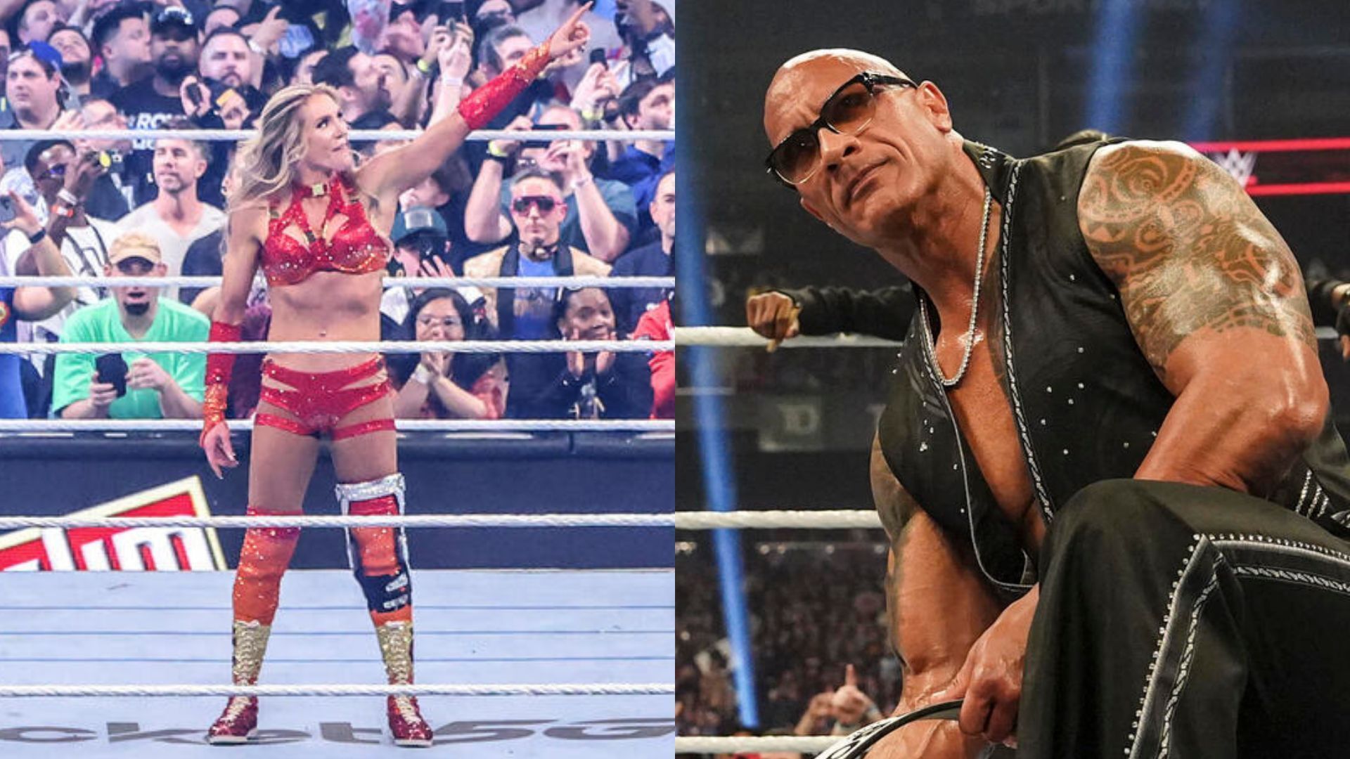 Charlotte Flair (left), The Rock (right) (Image Credits: WWE.com)