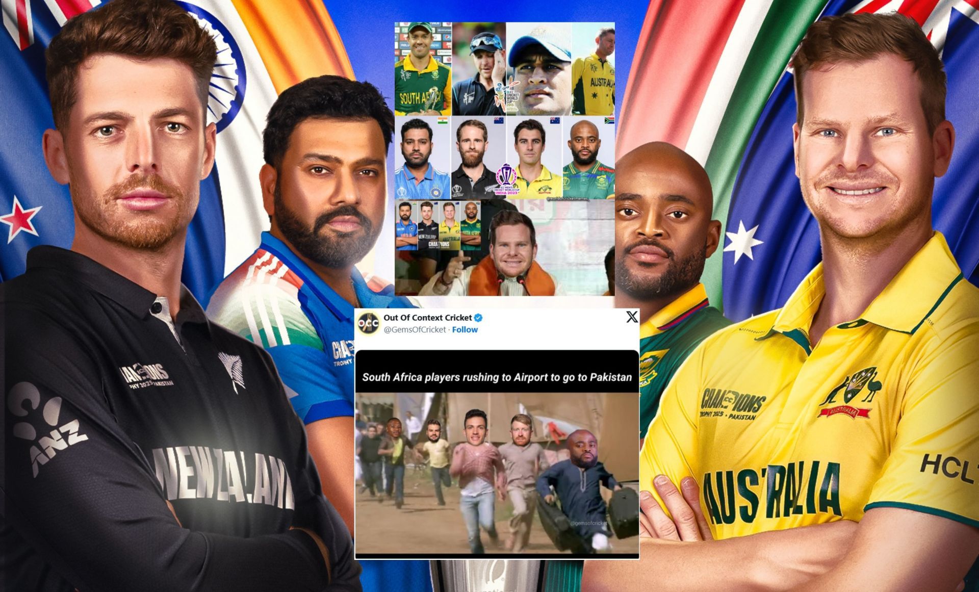 Fans react ahead of CT 2025 semis. (Images: X - ICC, @GemsOfCricket, Instagram - worldofcricketmemes_)