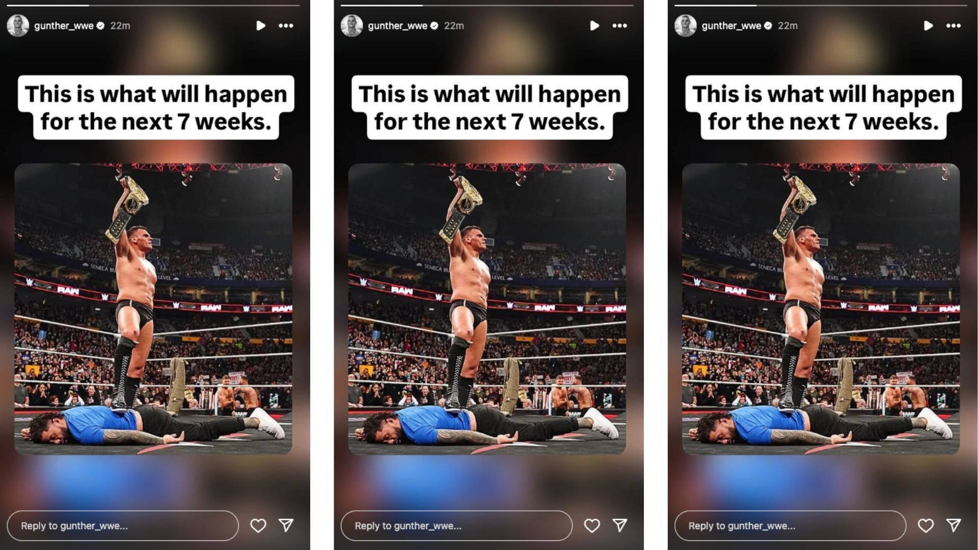 The champion sends a warning to Jey Uso on Instagram following RAW. [Image credit: Screenshot of Gunther&#039;s Instagram story]