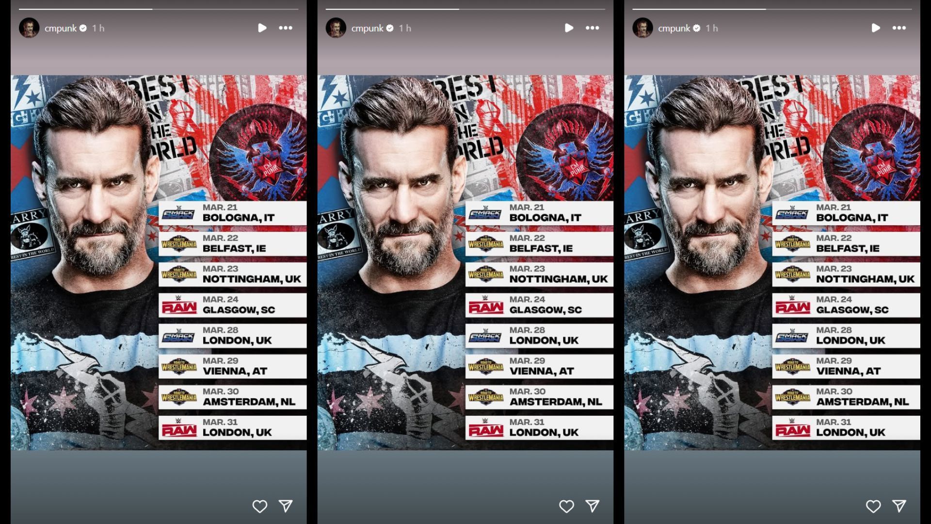 CM Punk&#039;s upcoming WWE schedule [Photo credits: Screenshot of Punk&#039;s Instagram story]