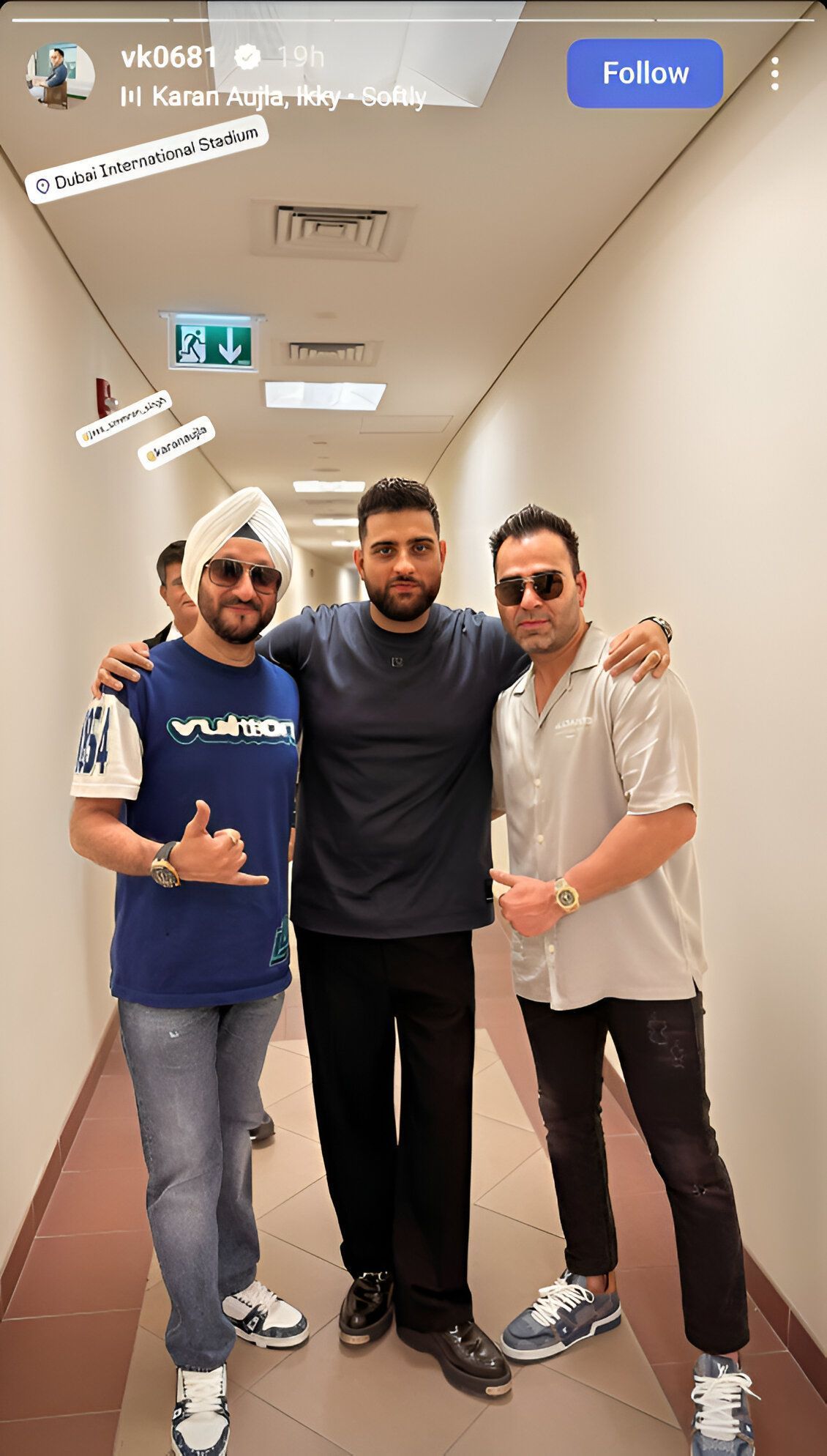 Vikas Kohli with Karan Aujla during the 2025 Champions Trophy semifinal clash between India and Australia (Image Credits: Vikas Kohli/IG)