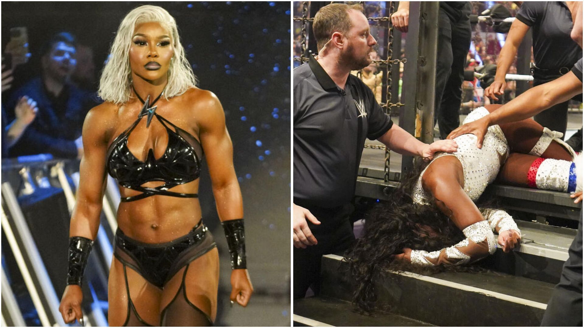 Jade Cargill attacked Naomi at Elimination Chamber. (Photos: WWE.com)