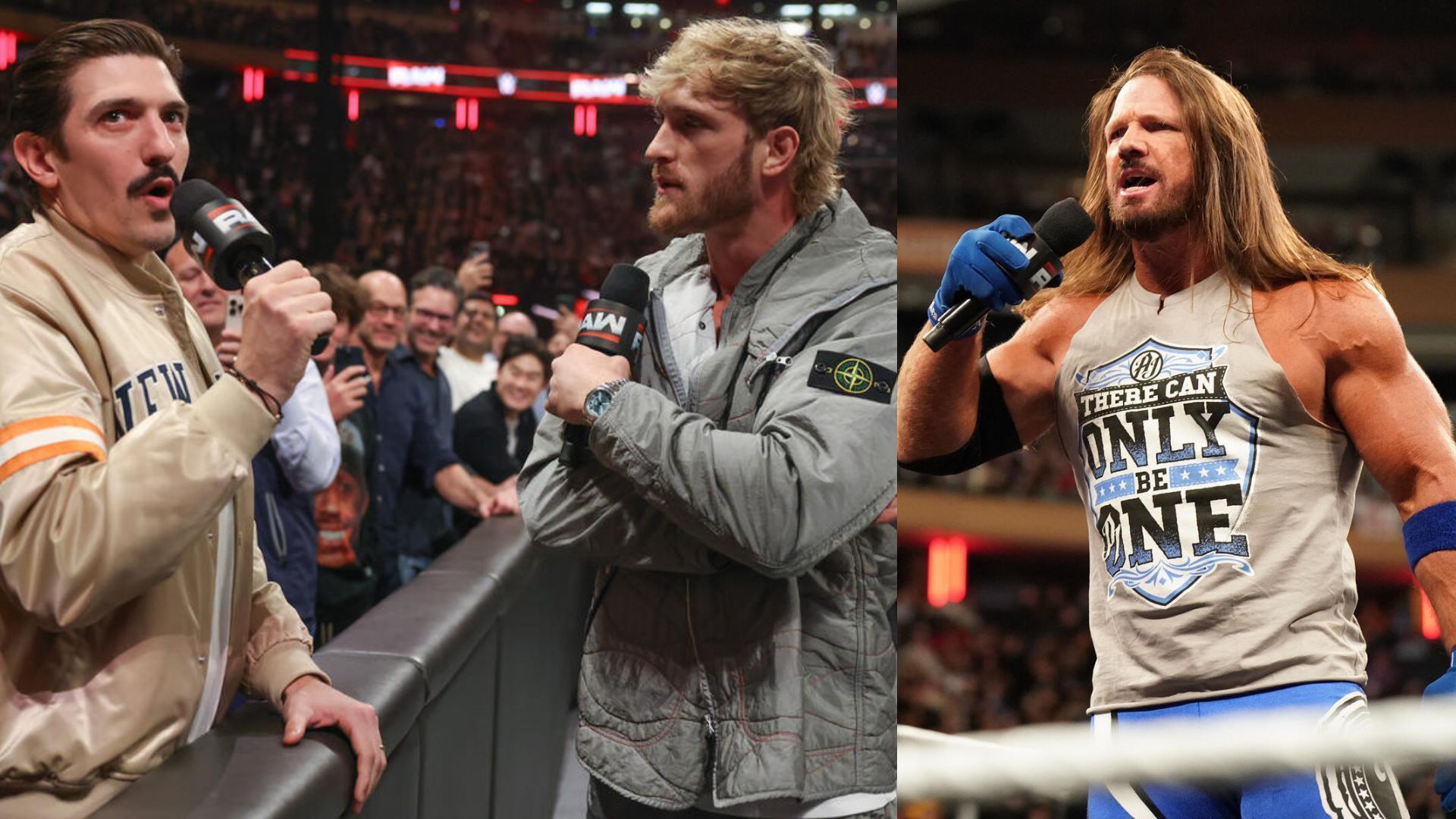 Andrew Schulz &amp; Logan Paul, AJ Styles (Image Credits: WWE.com)