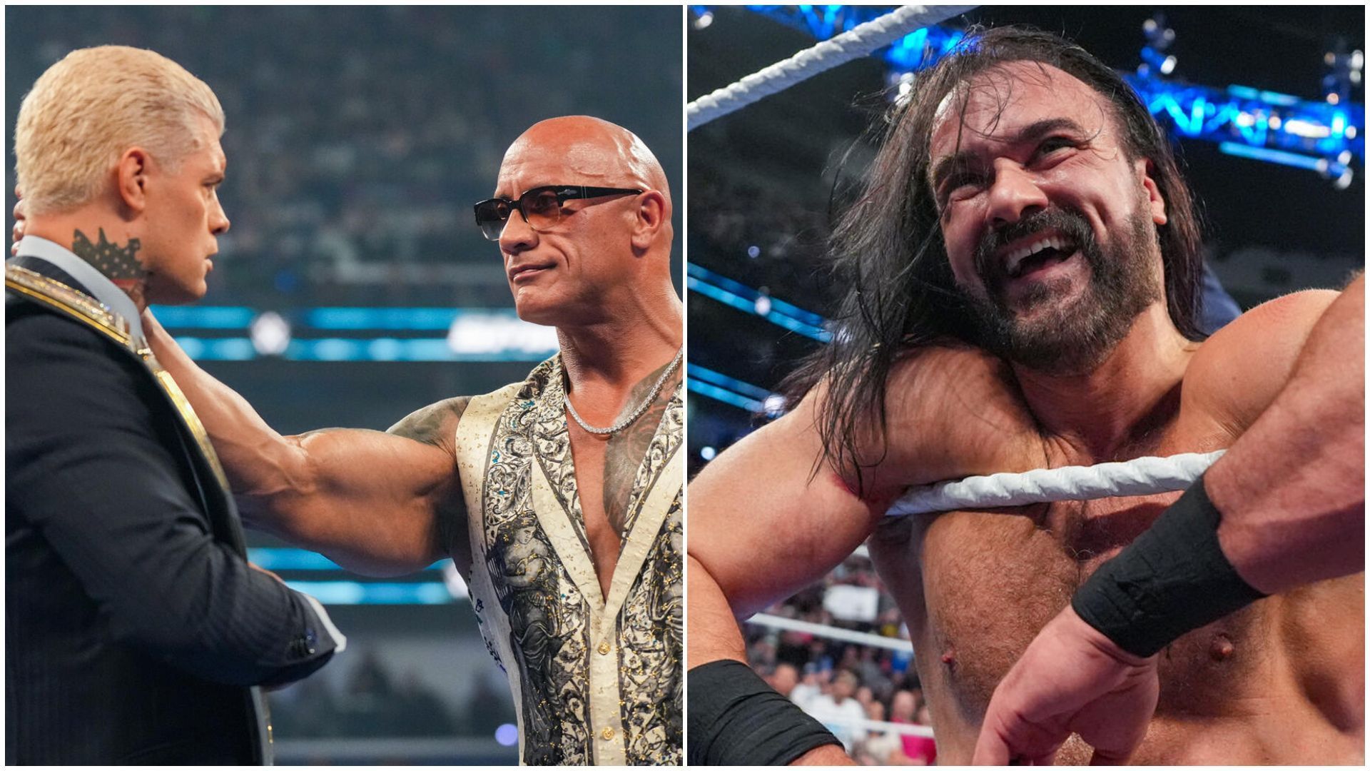 Cody Rhodes &amp; The Rock (left), Drew McIntyre (right). [Pictures from WWE.com]