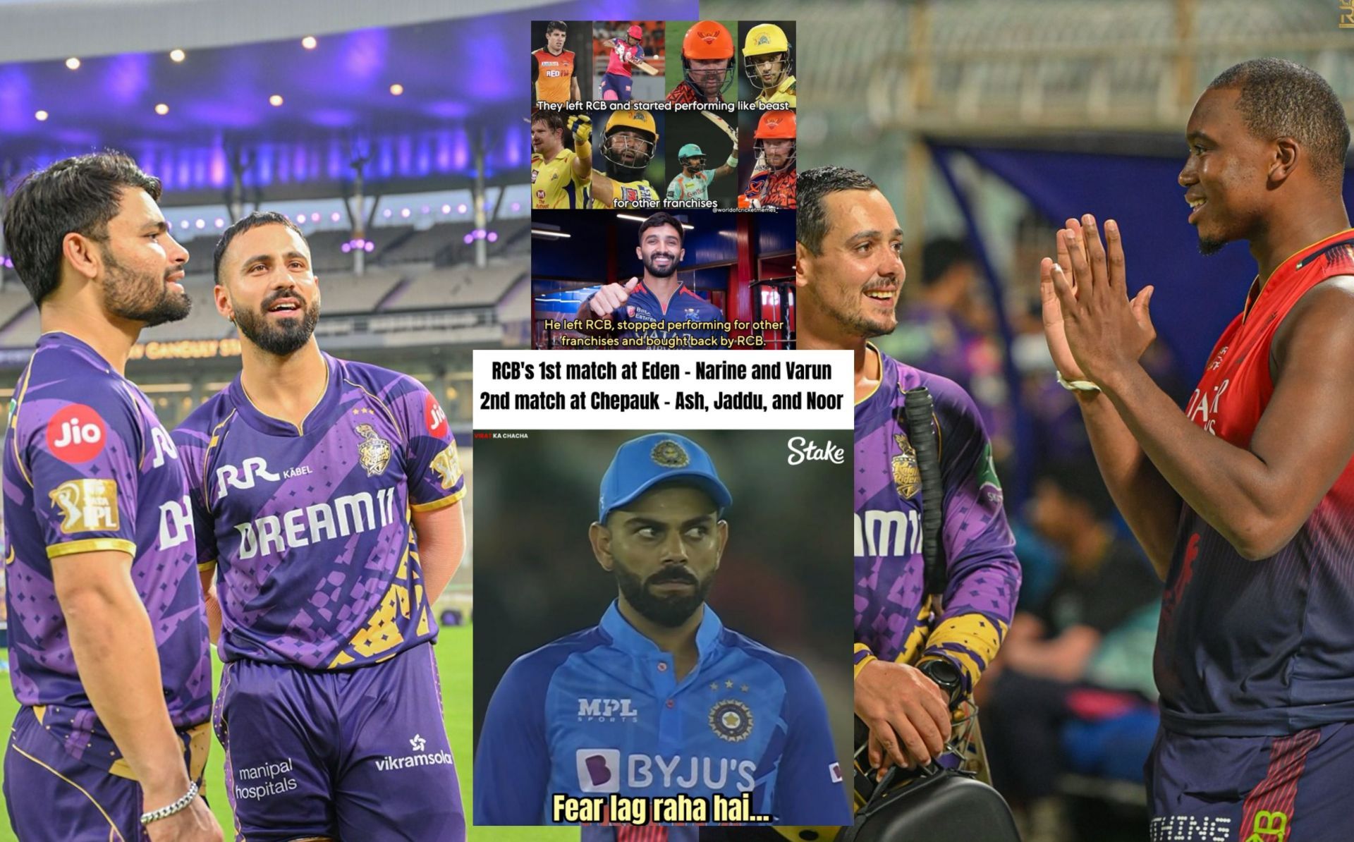 Fans react ahead of KKR vs RCB clash. (Images: RCB/X, Instagram - virat_ka_chacha, worldofcricketmemes_)