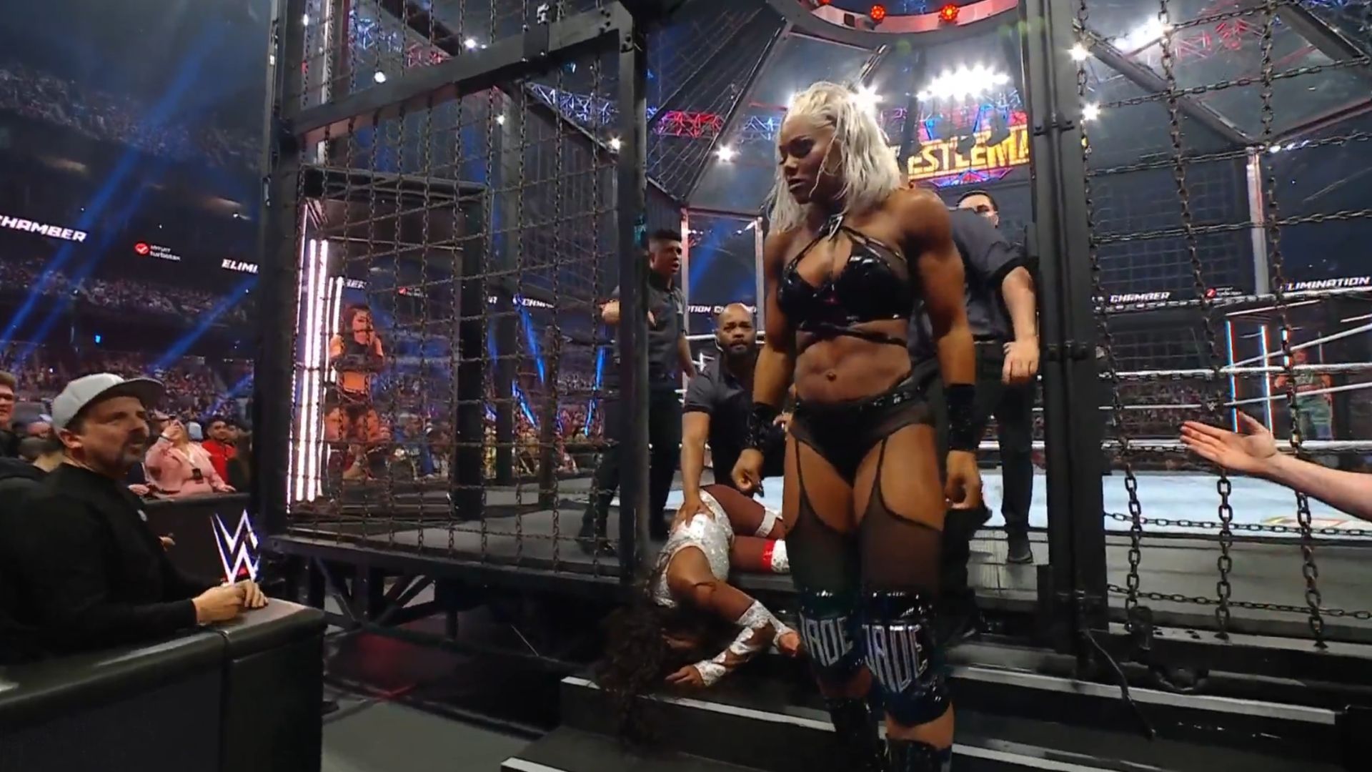 Jade Cargill looks on at Naomi after destroying her at the Elimination Chamber [Image Credits: WWE