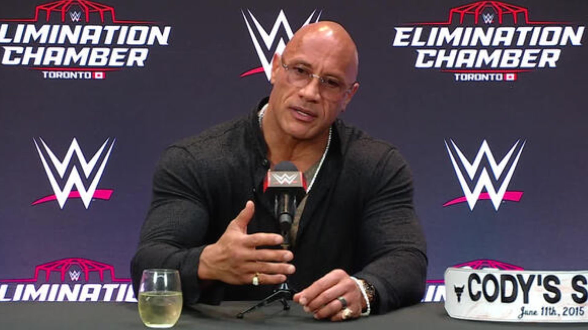 The Rock at the Elimination Chamber press conference [WWE/Courtesy]