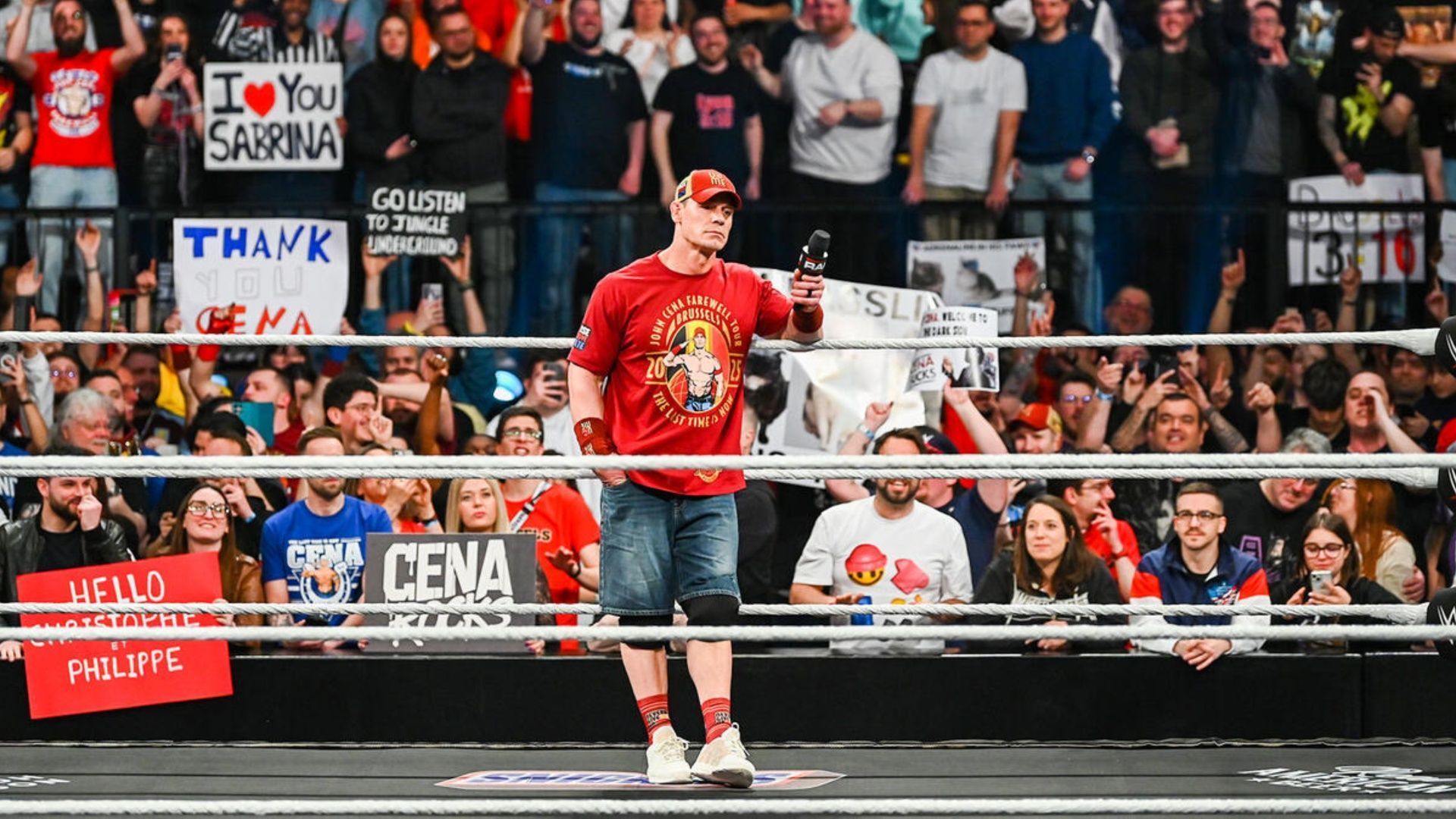 John Cena stands in the ring for his promo (Image via WWE.com)