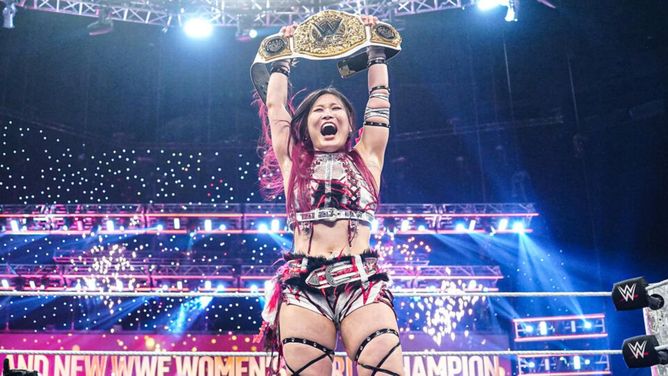 IYO SKY reacts to her WWE Women's World Championship win over Rhea Ripley with an inspiring message