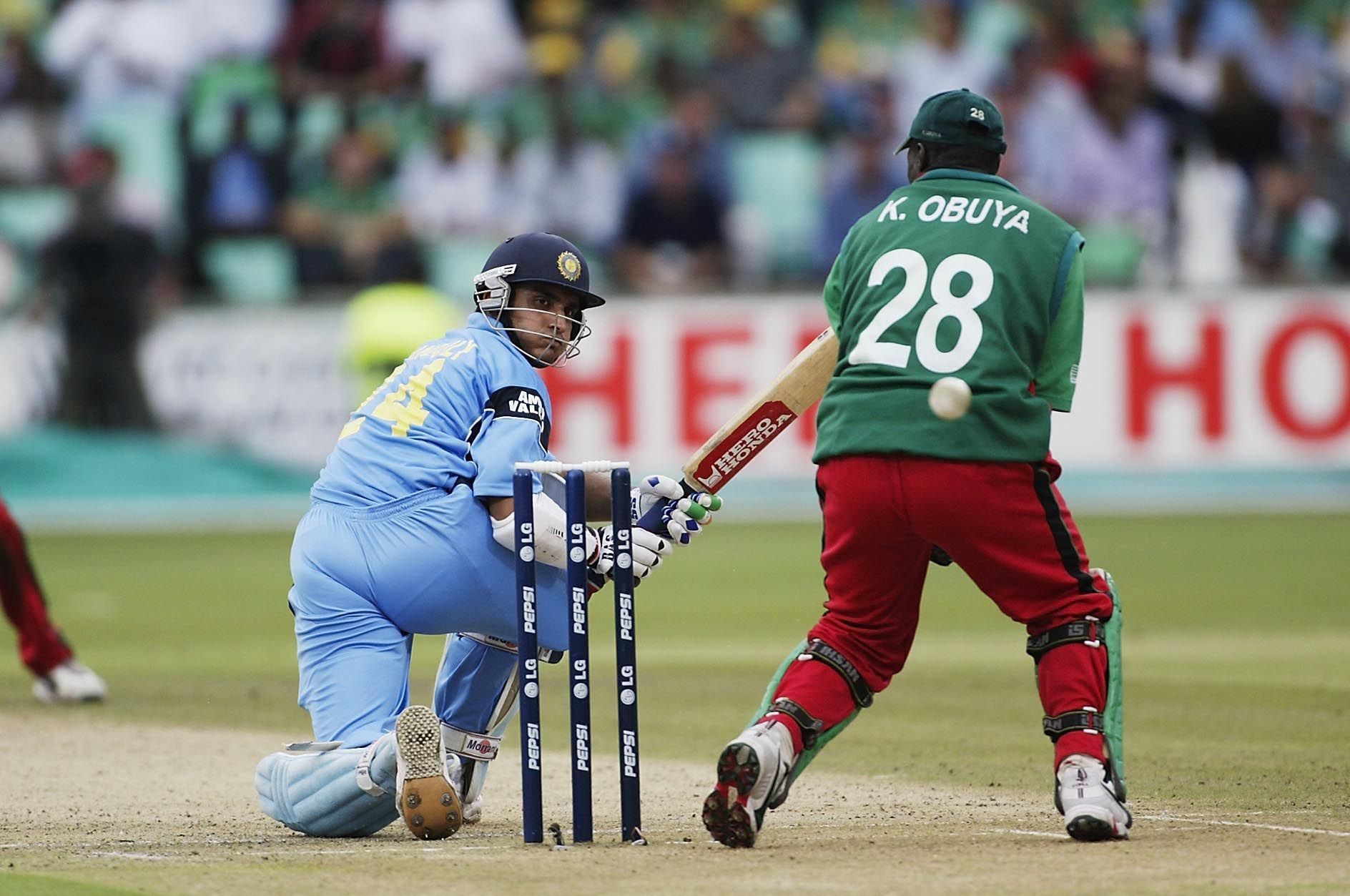 Sourav Ganguly Sweeps A Four Past Kennedy Obuya - Source: Getty