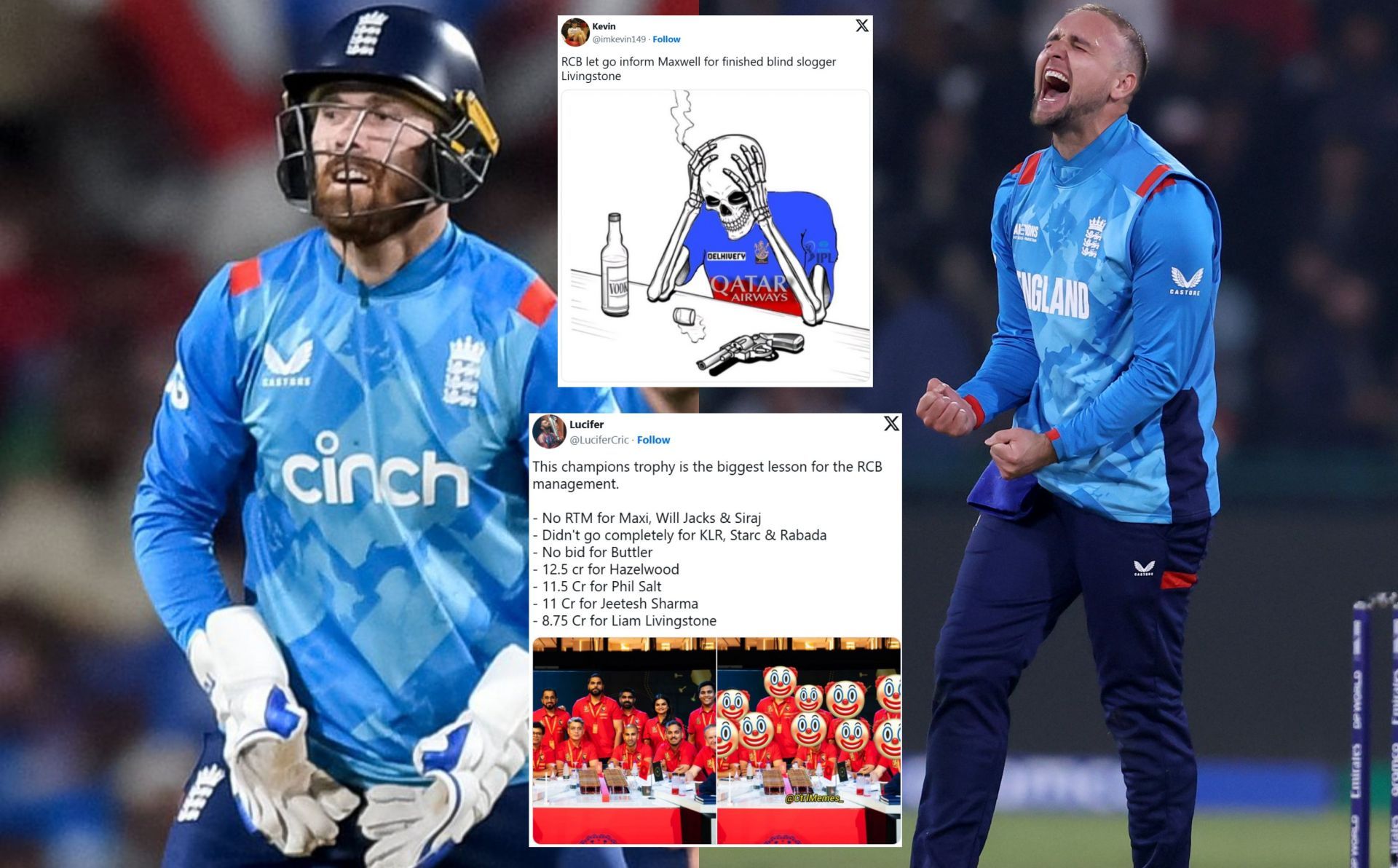 Fans react about RCB players poor show ahead of IPL 2025 (Image: X - @englandcricket, @imkevin149, @LuciferCric)