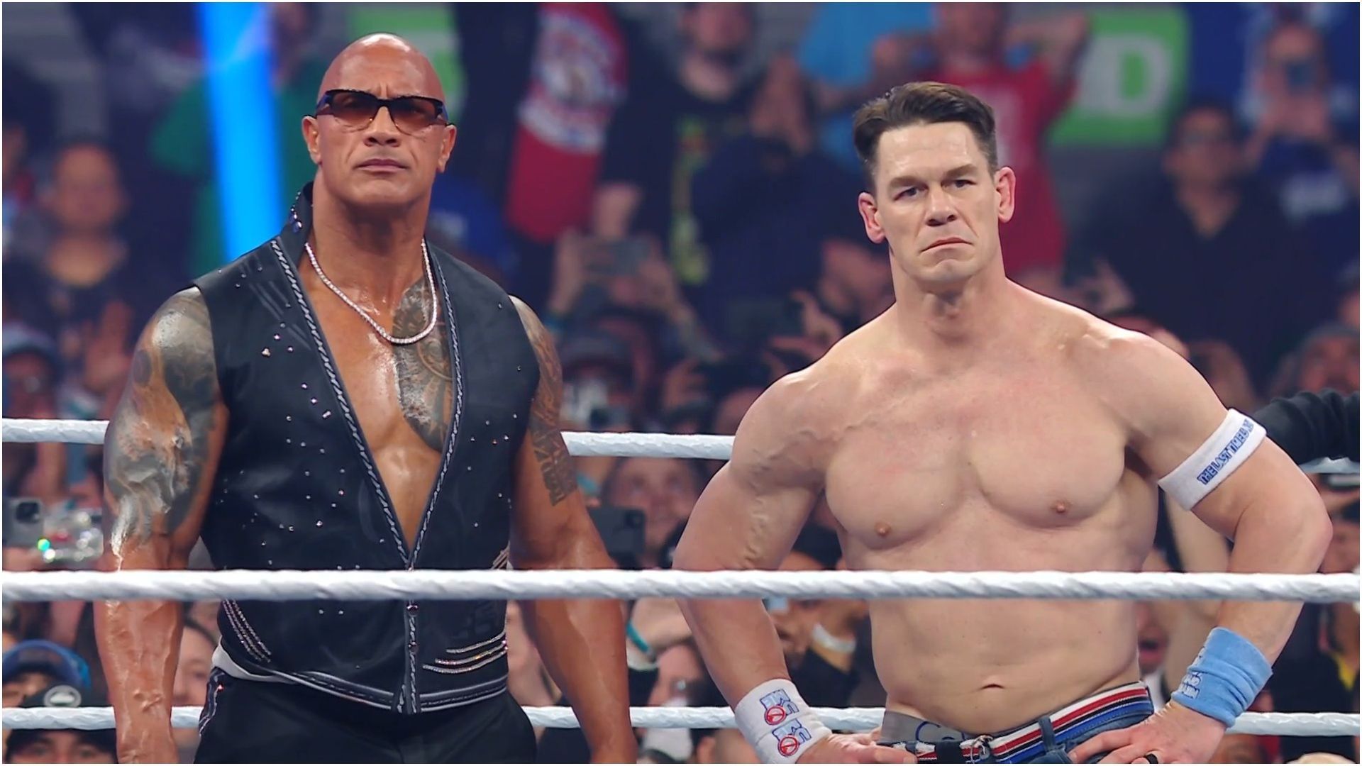 John Cena and The Rock stand tall after attacking Cody Rhodes at Elimination Chamber 2025 [Image credit: WWE