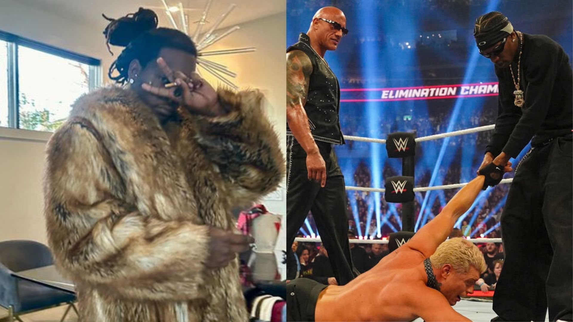 Offset (left), Travis Scott attacking Cody Rhodes (right) (Image Credits: Offset on X, WWE.com)