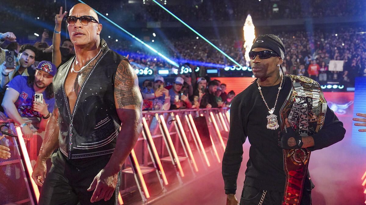 Travis Scott accompanies The Rock at Elimination Chamber [Image credit: wwe.com]