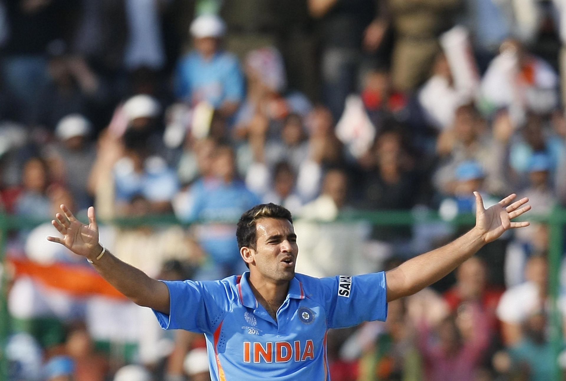 Zaheer Khan celebrates picking a wicket during the 2011 World Cup. Source: Getty