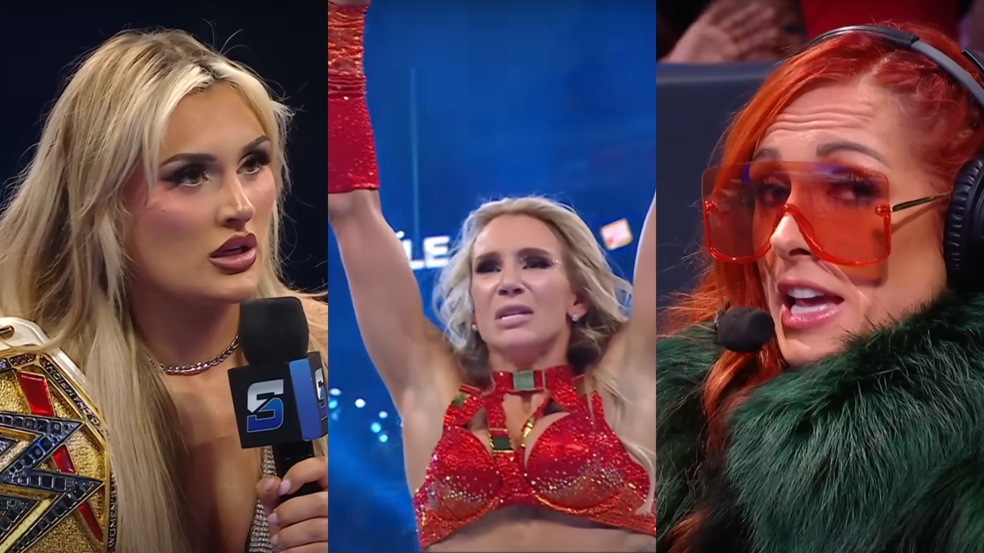 (From the left) Tiffany Stratton, Charlotte Flair, and Becky Lynch [Image Credits: WWE