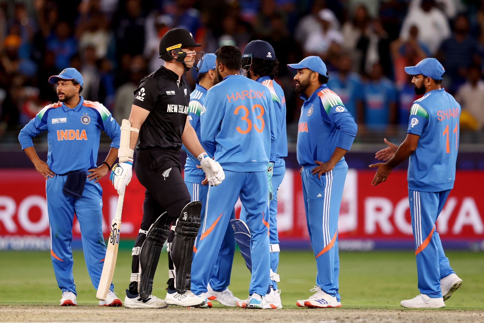 Team India celebrate Michael Bracewell&#039;s wicket. (Credits: Getty)