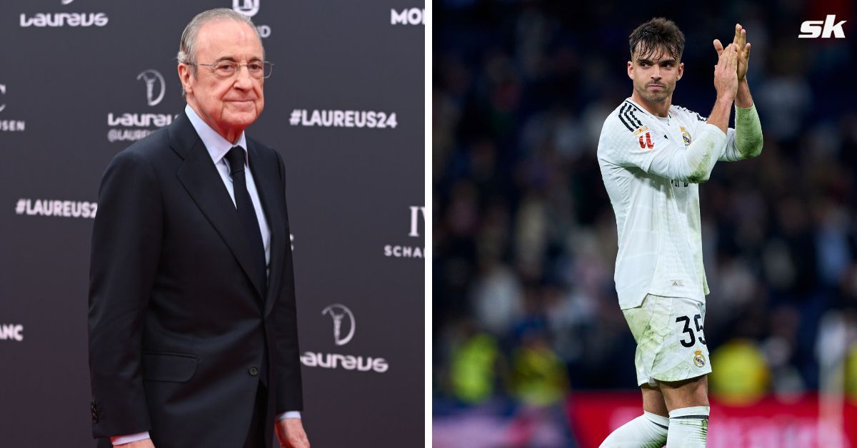 Real Madrid president Florentino Perez steps in and makes stance clear after Sociedad fans target Raul Asencio with death chants: Reports (Source: Both images from Getty)