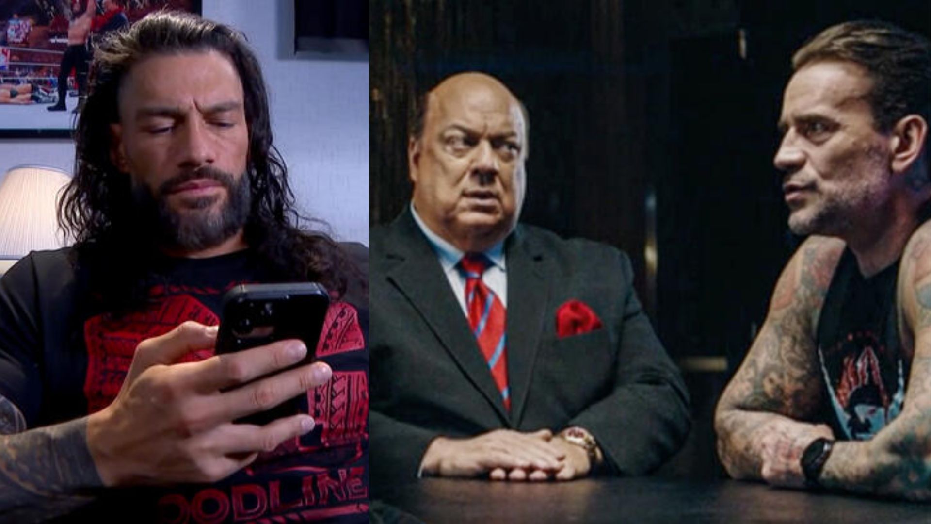 Roman Reigns (left) and Paul Heyman and CM Punk (right) [Image Credits: WWE.com]