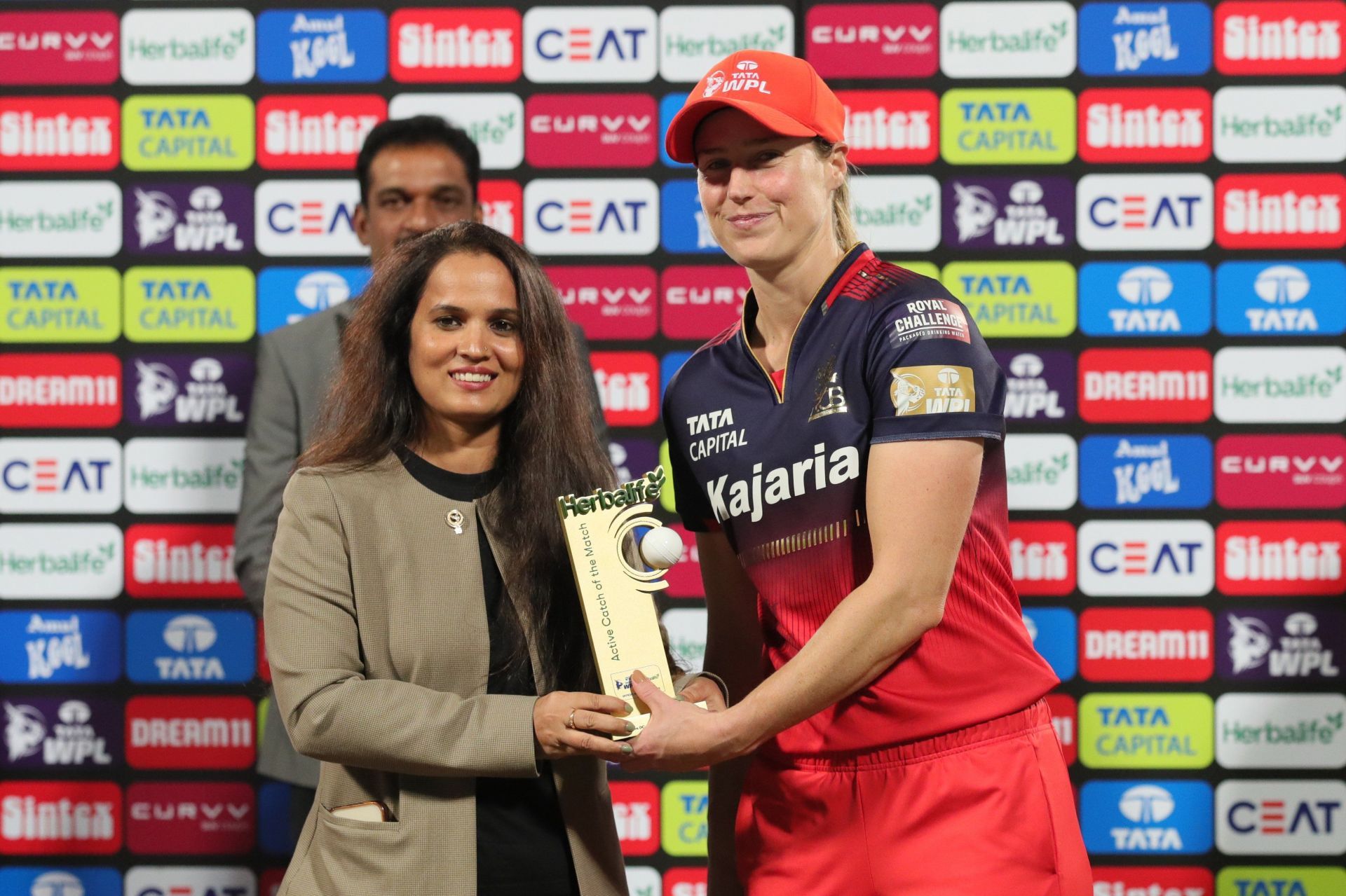 Ellyse Perry during post-match presentations on Saturday. (Image: wplt20/X)