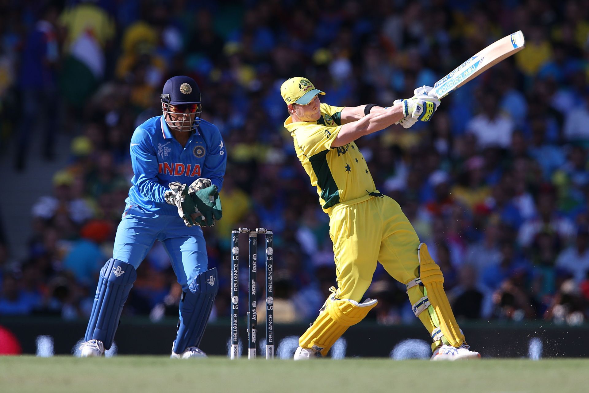 Steve Smith smashing a boundary during the 2015 World Cup semifinal against India - Source: Getty