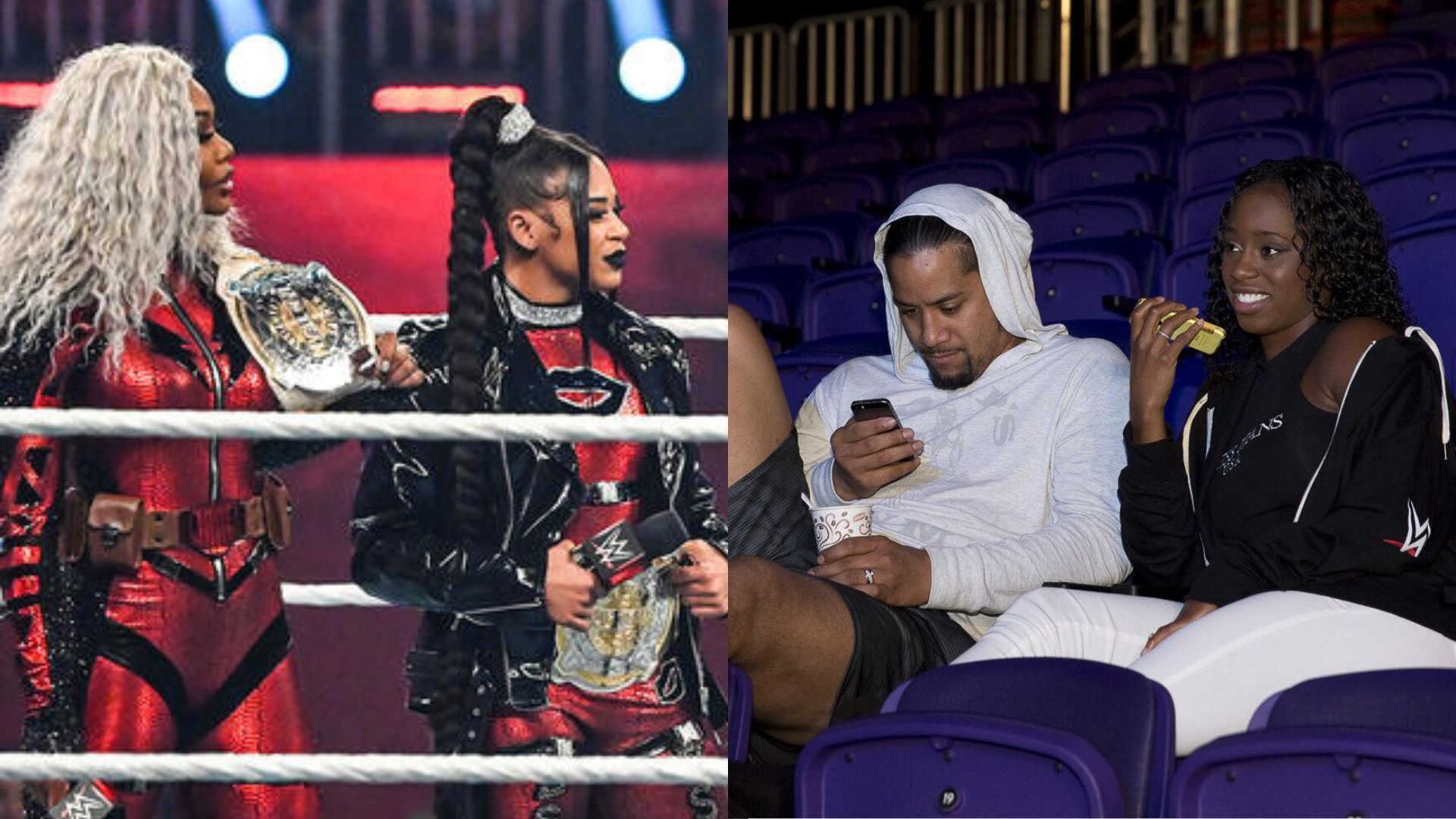 Jade Cargill &amp; Bianca Belair (left), Jimmy Uso and Naomi (right) (Image Credits: WWE.com)