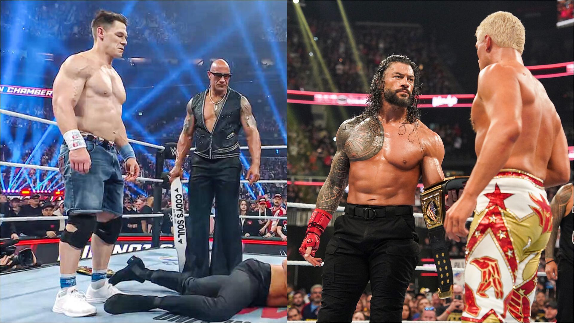 From L-R: John Cena, The Rock, Roman Reigns and Cody Rhodes [Images: WWE.com]