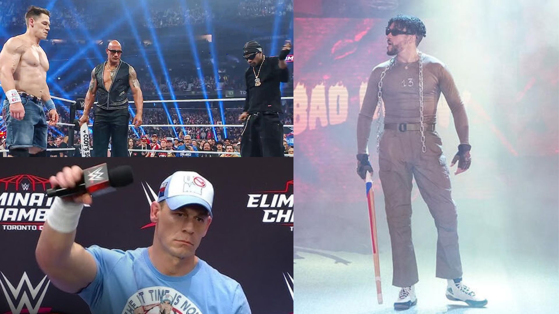 John Cena &amp; The Rock (left), Bad Bunny (right) (Image Credits: WWE.com)